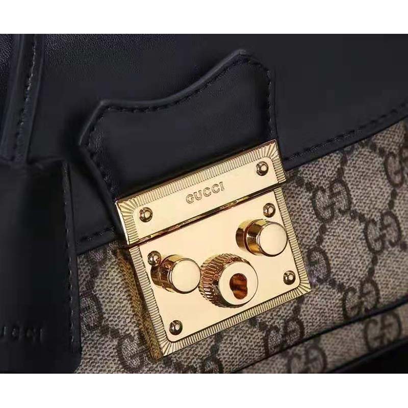 G*u*i gg women padlock mini bag beige and ebony gg supreme canvas with black leather