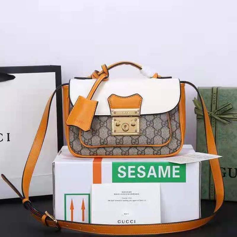 G*u*i gg women padlock mini bag gg supreme canvas with white leather
