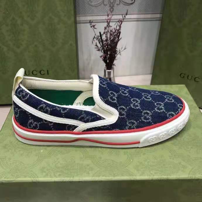 G*u*i unisex G*u*i tennis 1977 slip-on sneaker eco washed organic gg jacquard denim