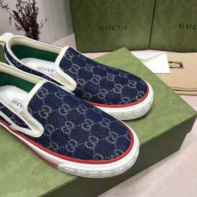 G*u*i unisex G*u*i tennis 1977 slip-on sneaker eco washed organic gg jacquard denim