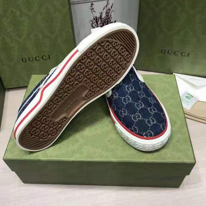 G*u*i unisex G*u*i tennis 1977 slip-on sneaker eco washed organic gg jacquard denim