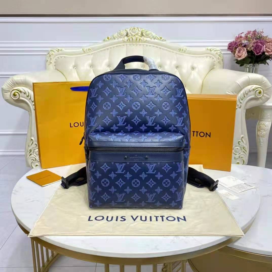 Louis Vuitton LV Unisex Sprinter Backpack Navy Blue Monogram Shadow Cowhide Leather