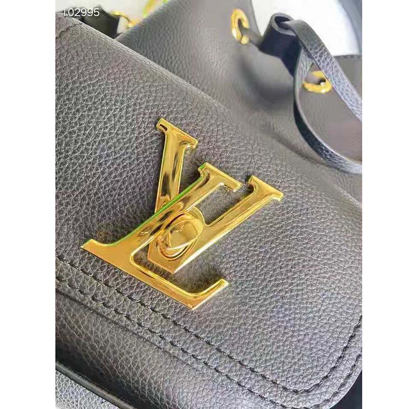 Louis Vuitton Unisex Lockme Bucket Bag Black Grained Calf Leather