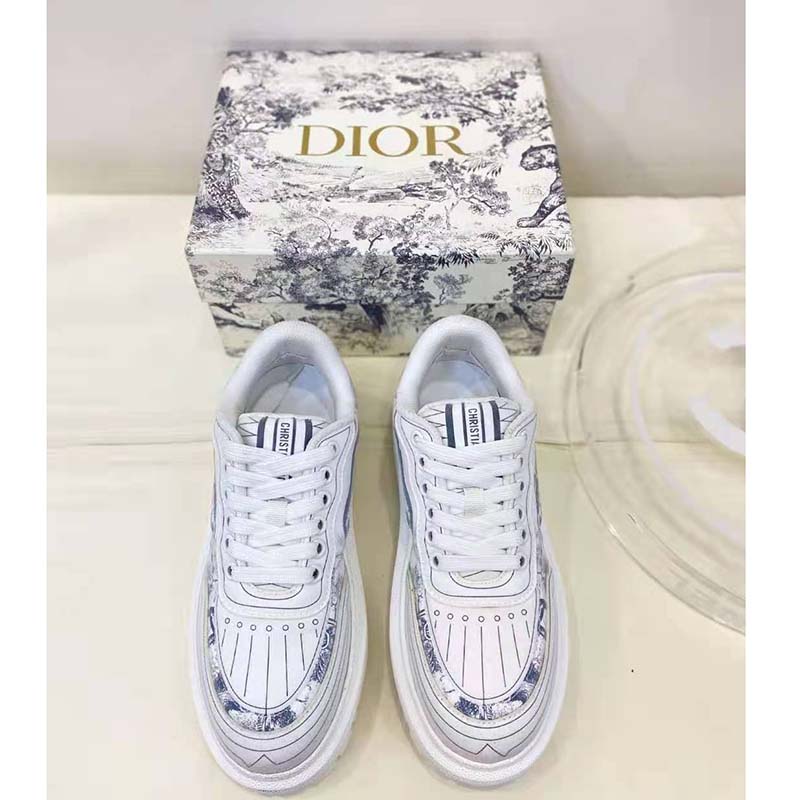 Dior Women Shoes Dior Addict Sneaker French Blue Toile De Jouy Technical Fabric