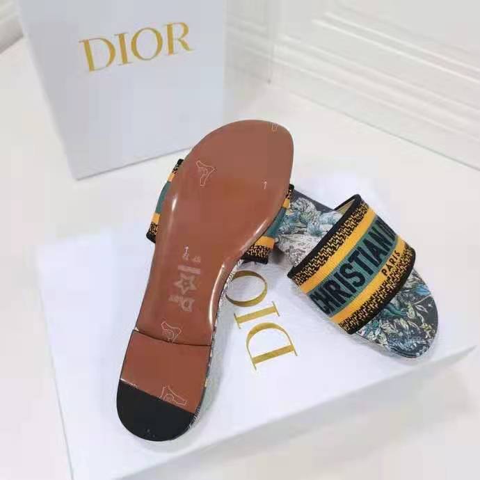Dior Women Shoes Dway Slide Multicolor Dior Zodiac Embroidered Cotton