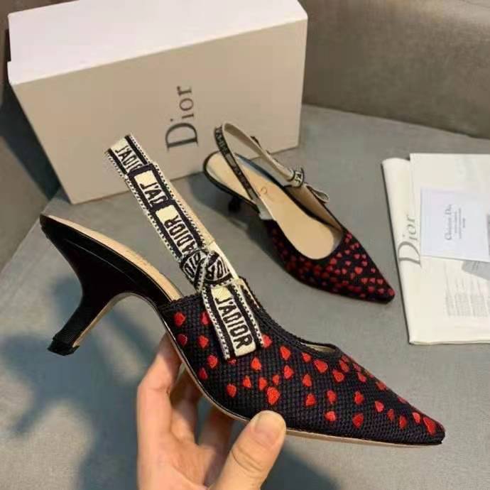 dior women shoes j’adior slingback pump navy blue red He**ts i love paris embroidered cotton