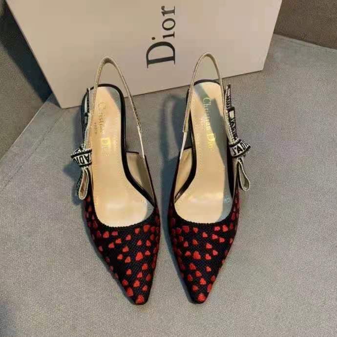 dior women shoes j’adior slingback pump navy blue red He**ts i love paris embroidered cotton