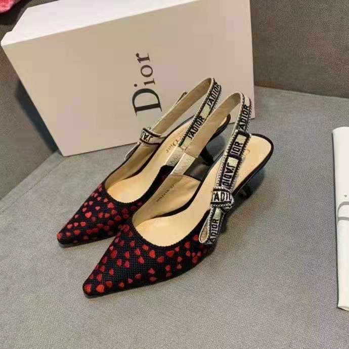 dior women shoes j’adior slingback pump navy blue red He**ts i love paris embroidered cotton