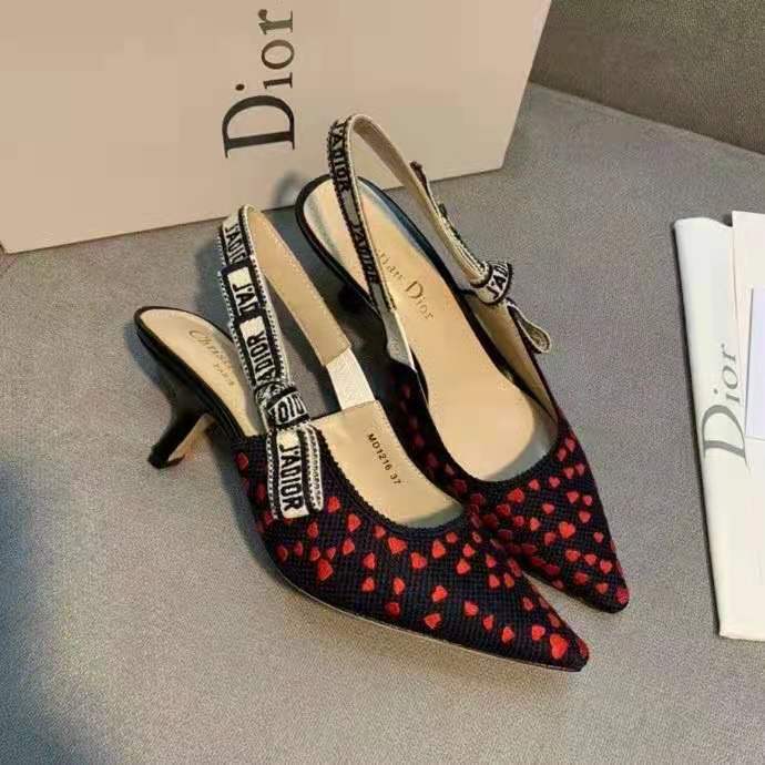 dior women shoes j’adior slingback pump navy blue red He**ts i love paris embroidered cotton