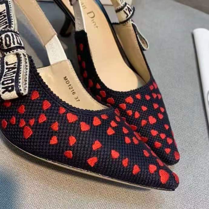 dior women shoes j’adior slingback pump navy blue red He**ts i love paris embroidered cotton
