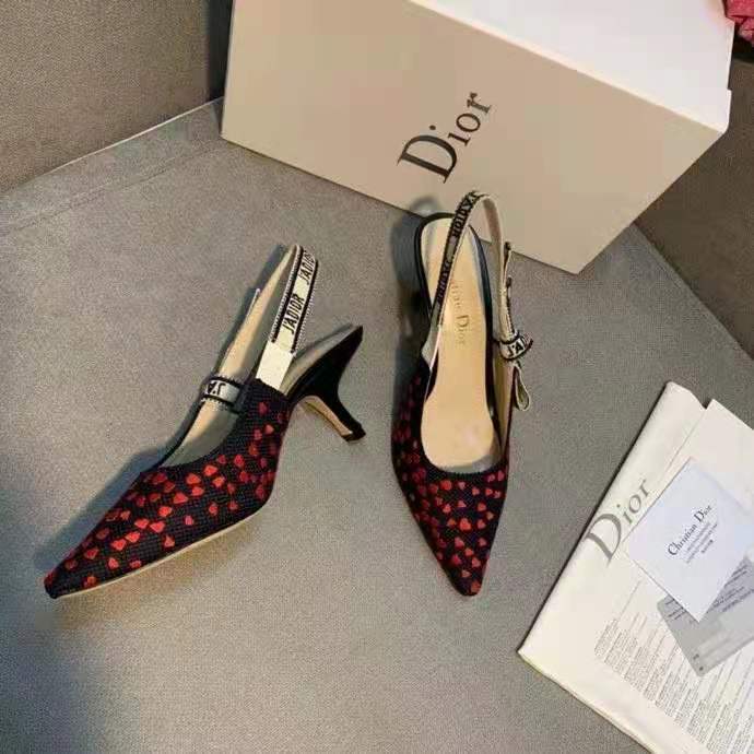 dior women shoes j’adior slingback pump navy blue red He**ts i love paris embroidered cotton