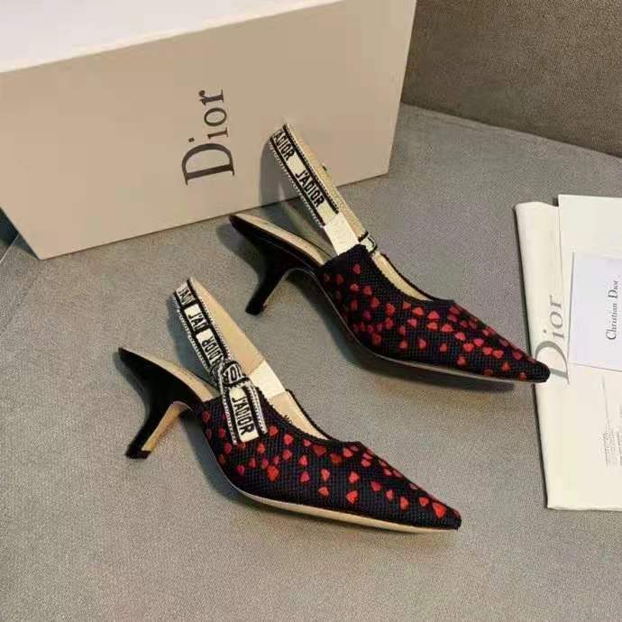 dior women shoes j’adior slingback pump navy blue red He**ts i love paris embroidered cotton