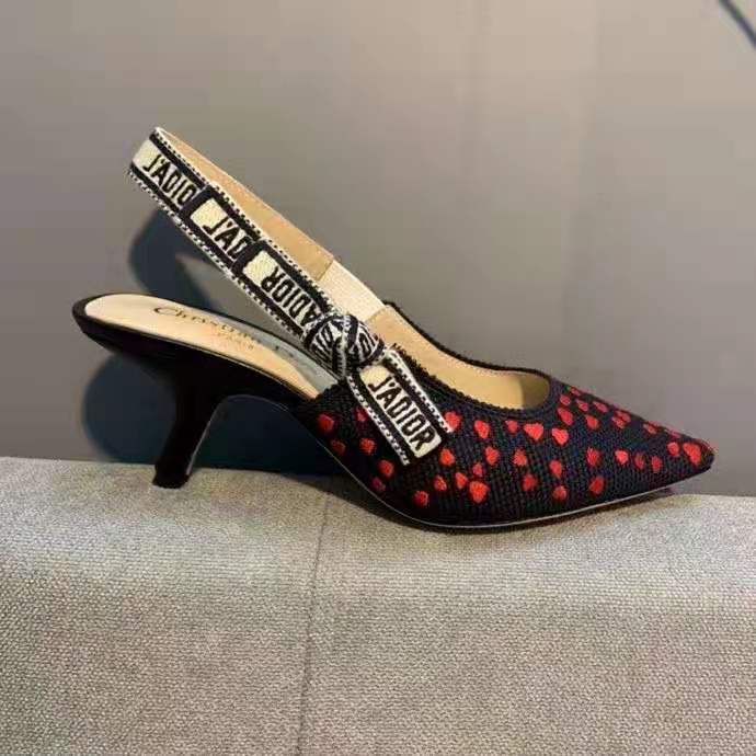 dior women shoes j’adior slingback pump navy blue red He**ts i love paris embroidered cotton