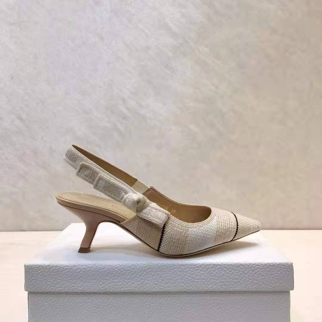 Dior Women Shoes J’Adior Slingback Pump Two-Tone Embroidered Cotton Ribbon Flat Bow