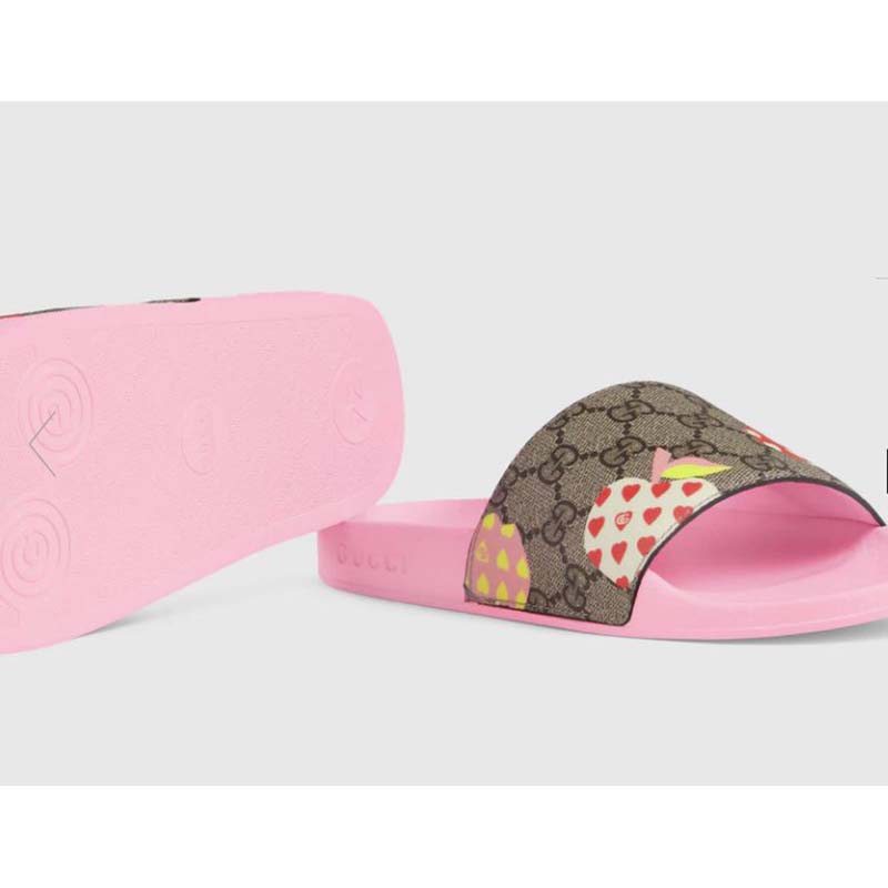 G*u*i gg unisex G*u*i les pommes slide sandal beige and ebony gg supreme canvas