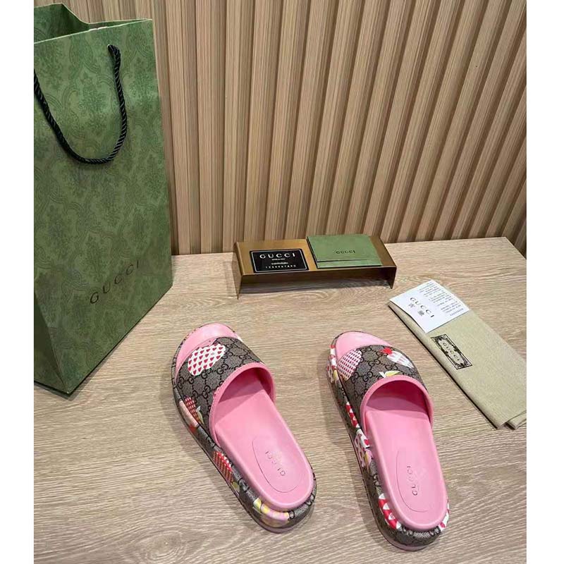 G*u*i gg women G*u*i les pommes sandal beige and ebony gg supreme canvas