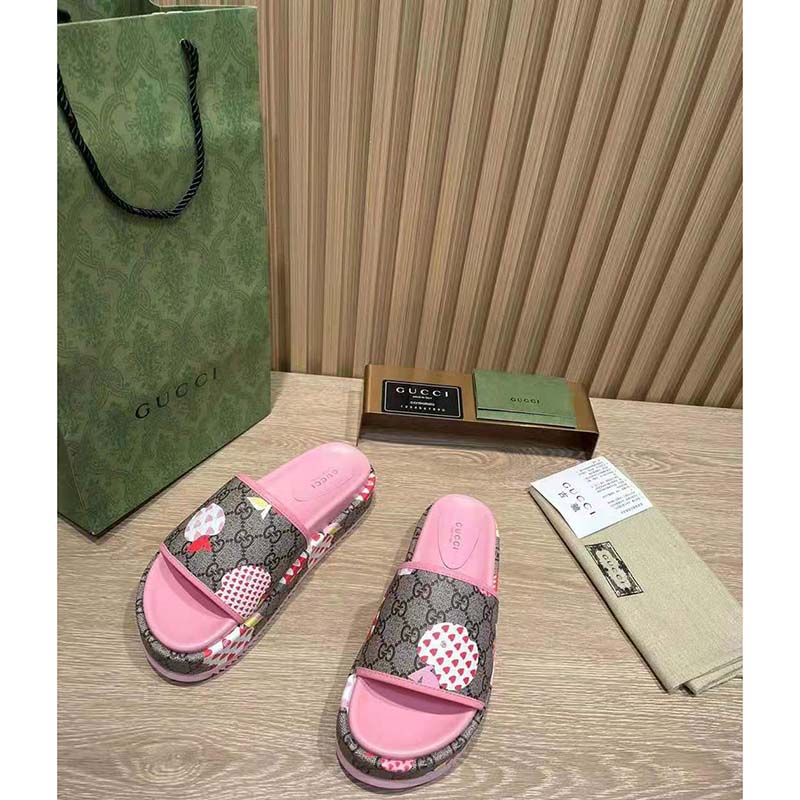 G*u*i gg women G*u*i les pommes sandal beige and ebony gg supreme canvas