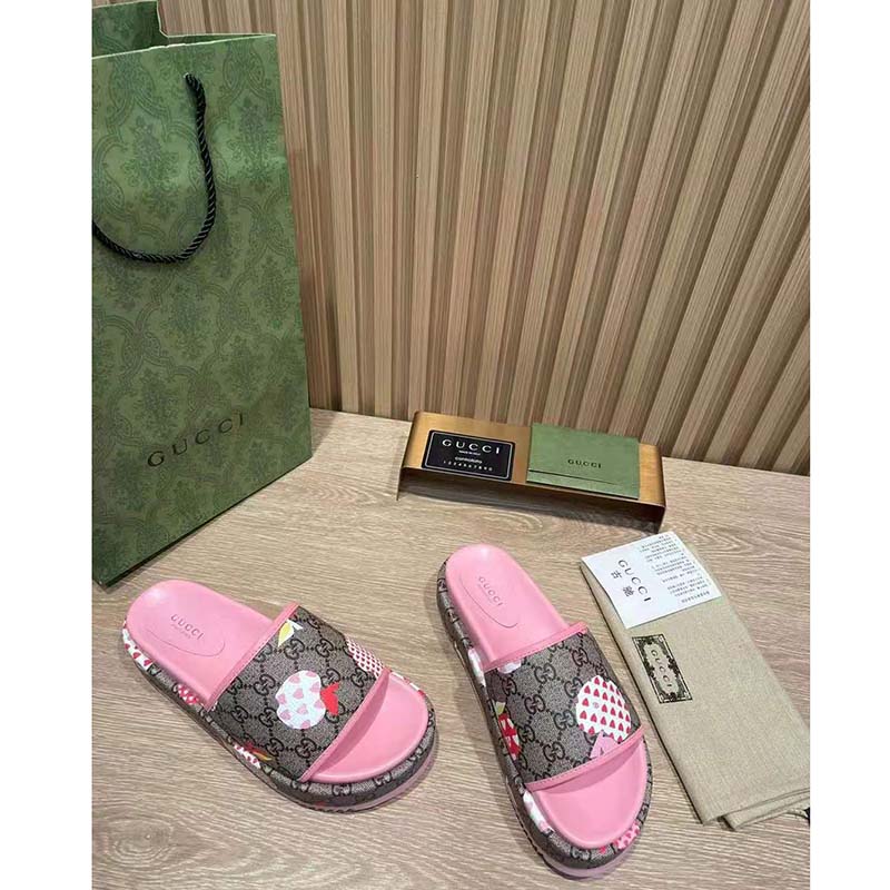 G*u*i gg women G*u*i les pommes sandal beige and ebony gg supreme canvas