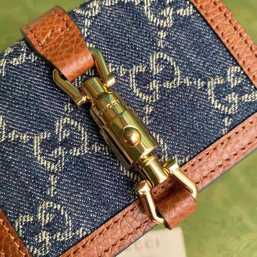 G*u*i gg unisex jackie 1961 card case wallet dark blue ivory eco washed organic gg jacquard denim