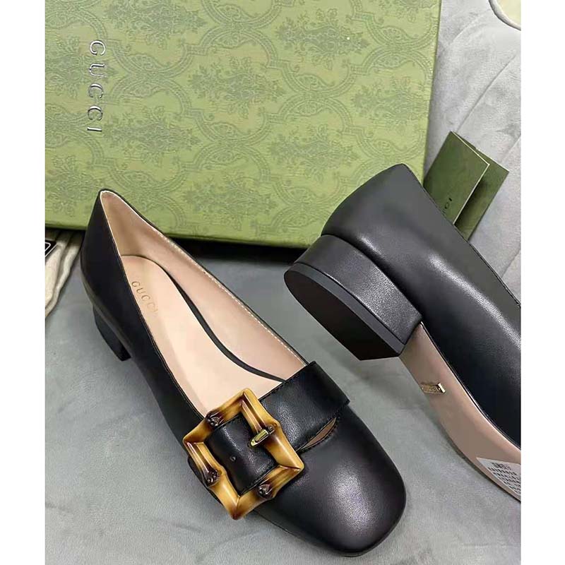 G*u*i gg women ballet flat with bamboo buckle black leather