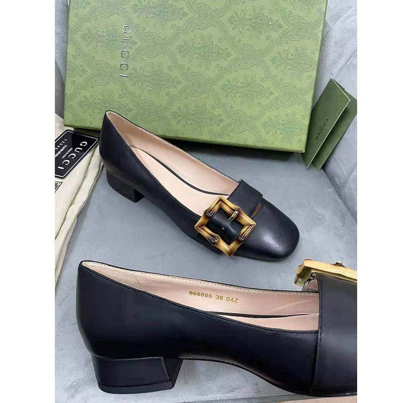 G*u*i gg women ballet flat with bamboo buckle black leather