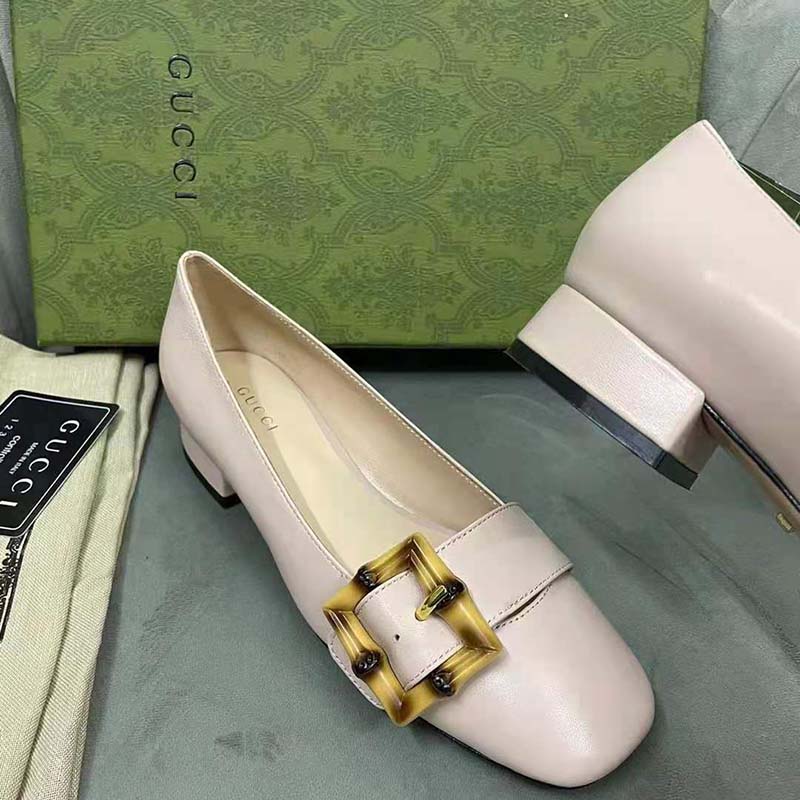 G*u*i gg women ballet flat with bamboo buckle white leather