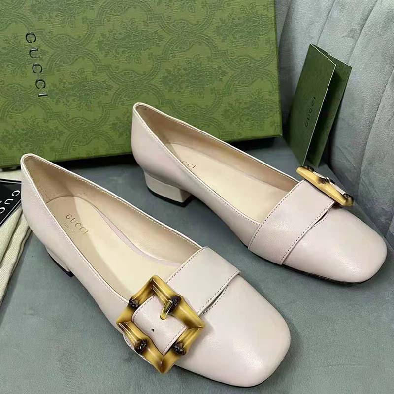 G*u*i gg women ballet flat with bamboo buckle white leather