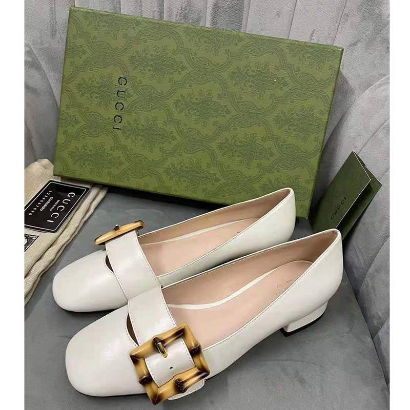 G*u*i gg women ballet flat with bamboo buckle white leather