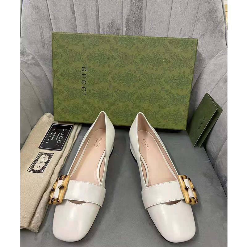 G*u*i gg women ballet flat with bamboo buckle white leather
