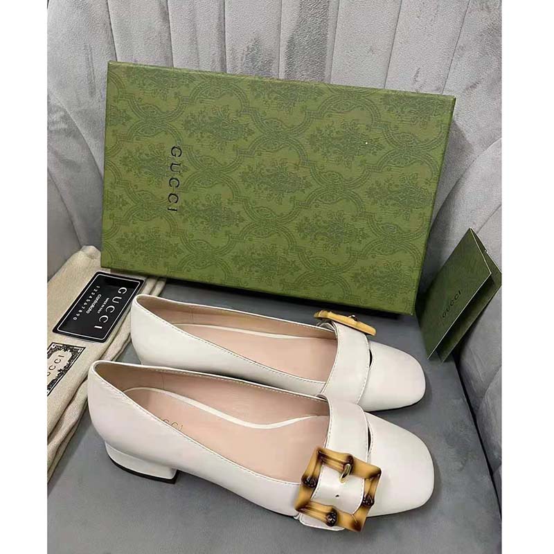 G*u*i gg women ballet flat with bamboo buckle white leather