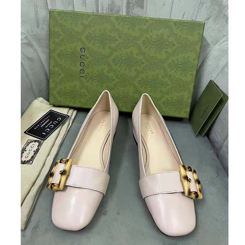 G*u*i gg women ballet flat with bamboo buckle white leather