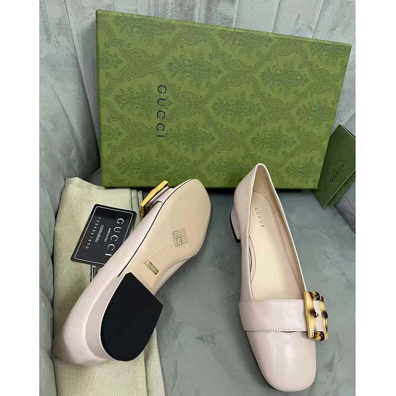 G*u*i gg women ballet flat with bamboo buckle white leather