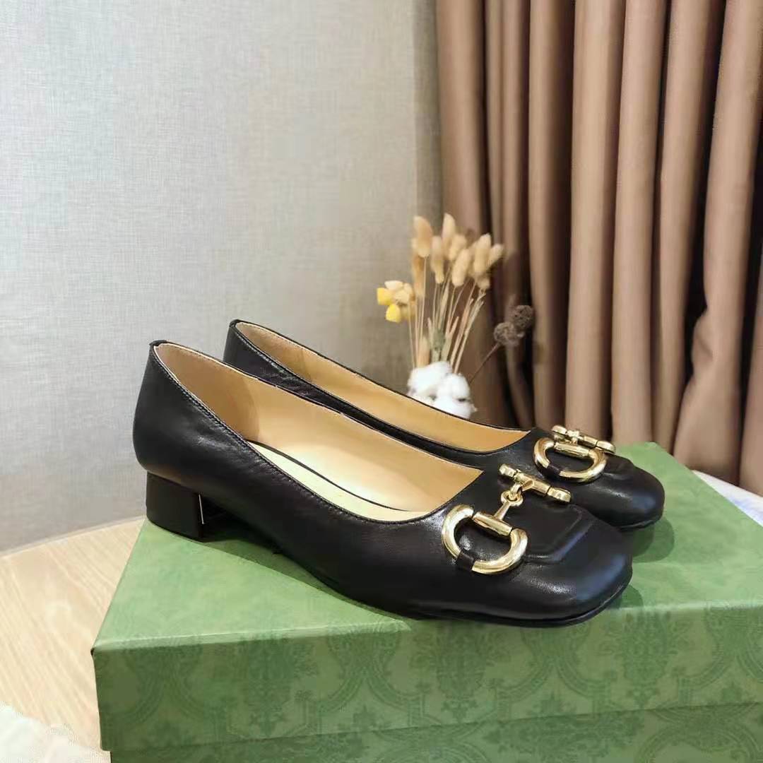 G*u*i gg women ballet flat with horsebit black leather 3 cm heel
