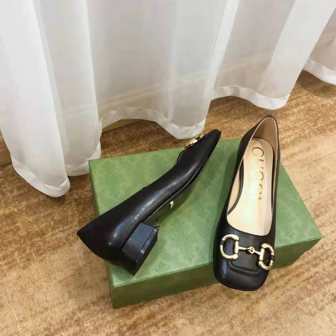 G*u*i gg women ballet flat with horsebit black leather 3 cm heel