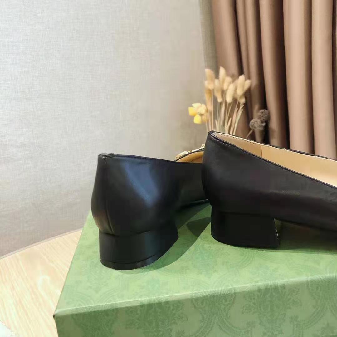 G*u*i gg women ballet flat with horsebit black leather 3 cm heel