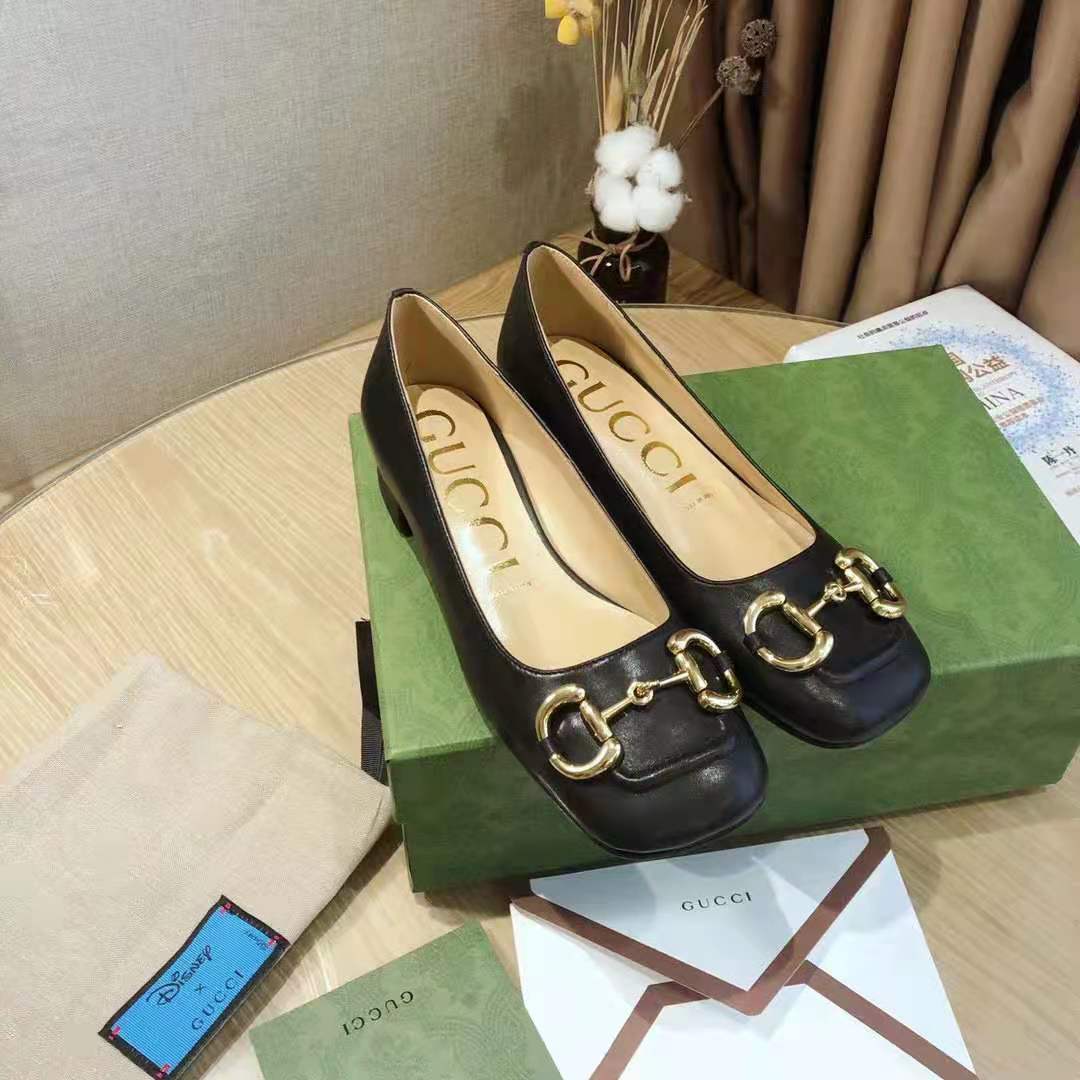 G*u*i gg women ballet flat with horsebit black leather 3 cm heel
