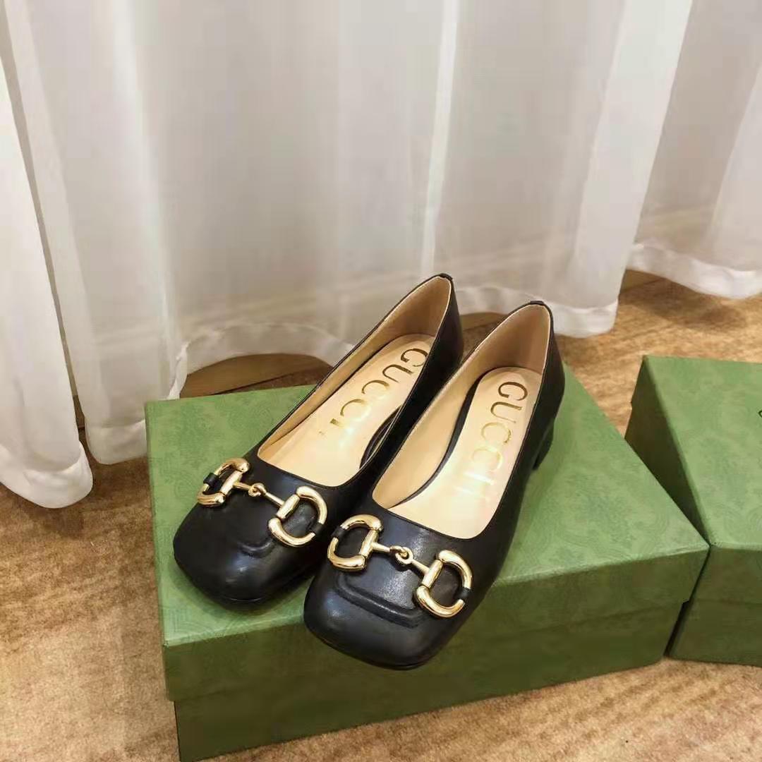 G*u*i gg women ballet flat with horsebit black leather 3 cm heel