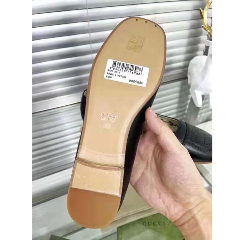G*u*i gg women ballet flat with interlocking g black leather 1 cm heel