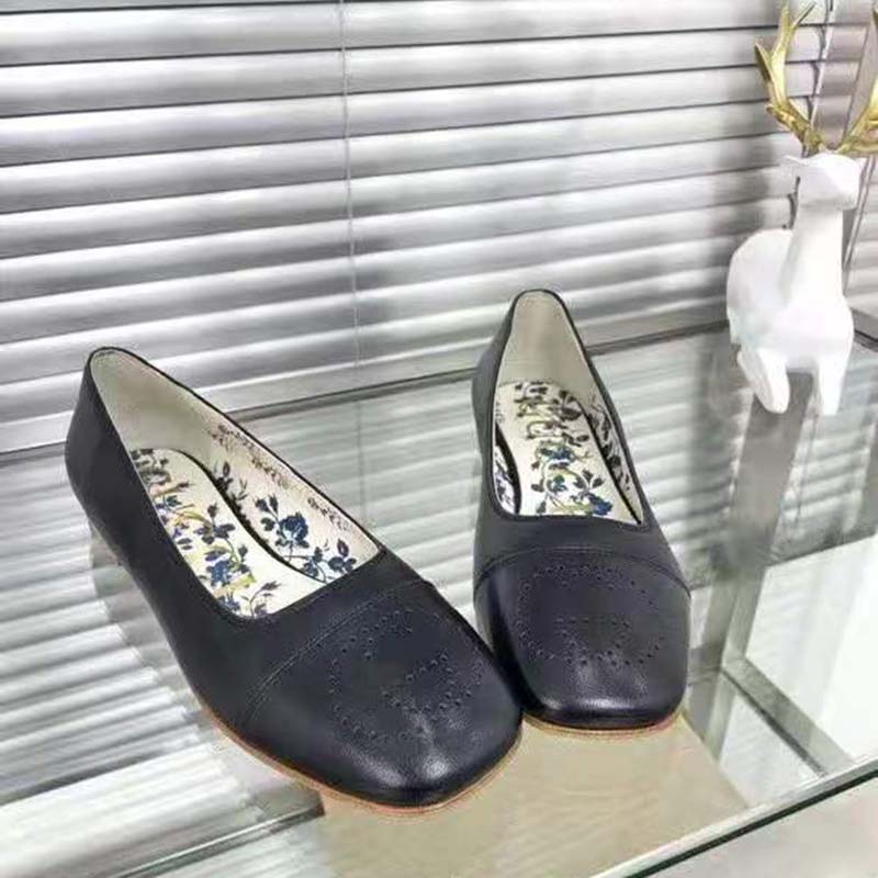 G*u*i gg women ballet flat with interlocking g black leather 1 cm heel