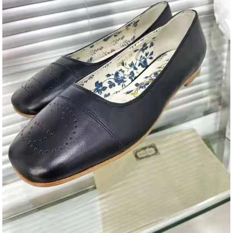 G*u*i gg women ballet flat with interlocking g black leather 1 cm heel