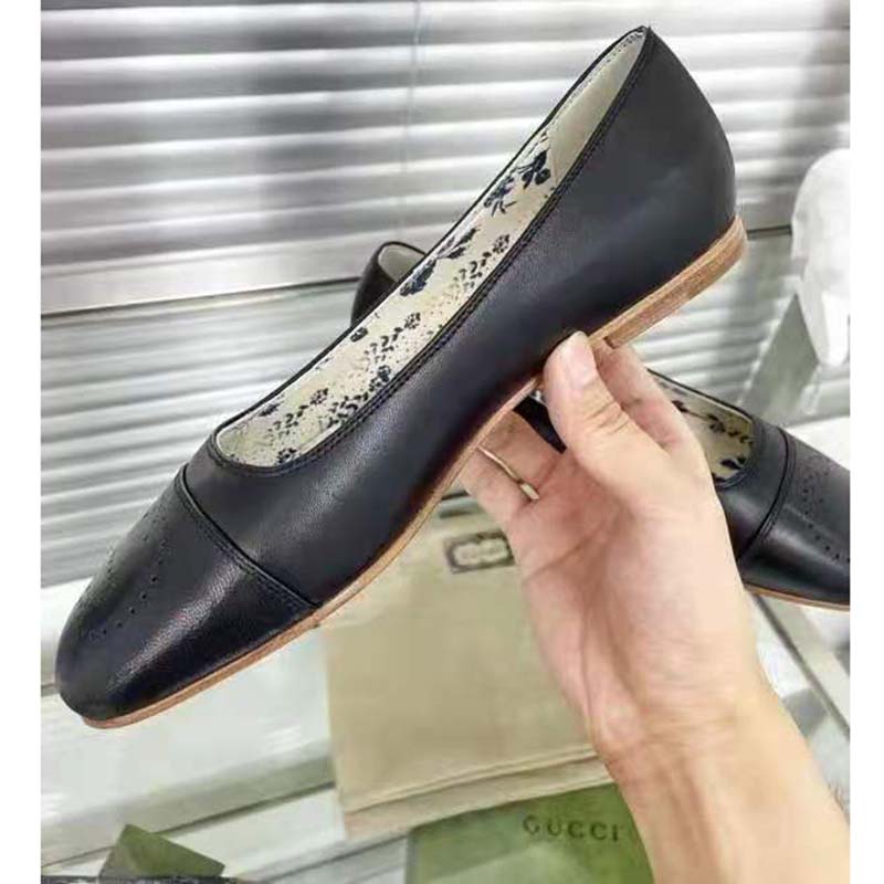 G*u*i gg women ballet flat with interlocking g black leather 1 cm heel