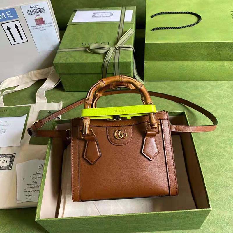 G*u*i gg women G*u*i diana mini tote bag double g brown leather
