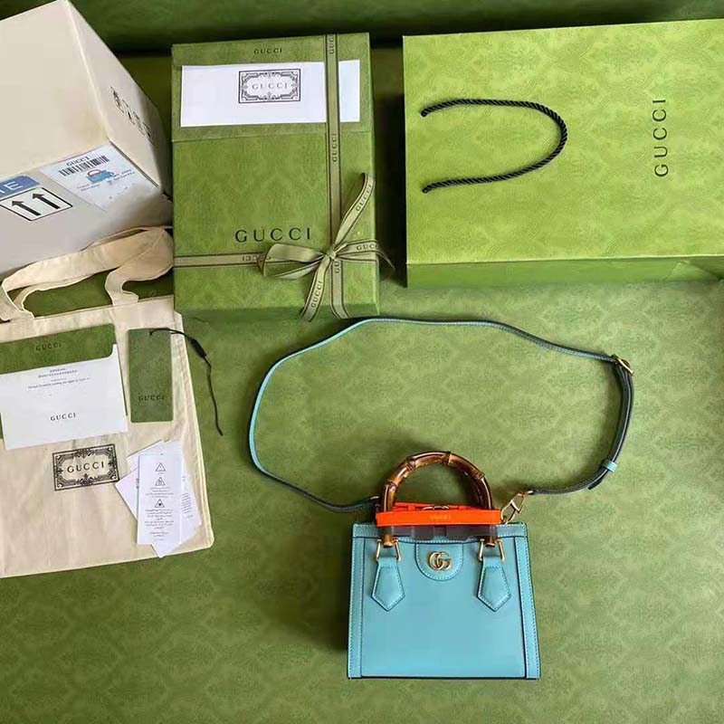 G*u*i gg women G*u*i diana mini tote bag double g light blue leather