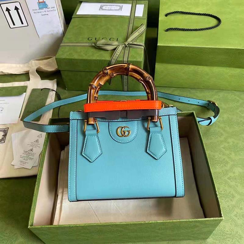 G*u*i gg women G*u*i diana mini tote bag double g light blue leather