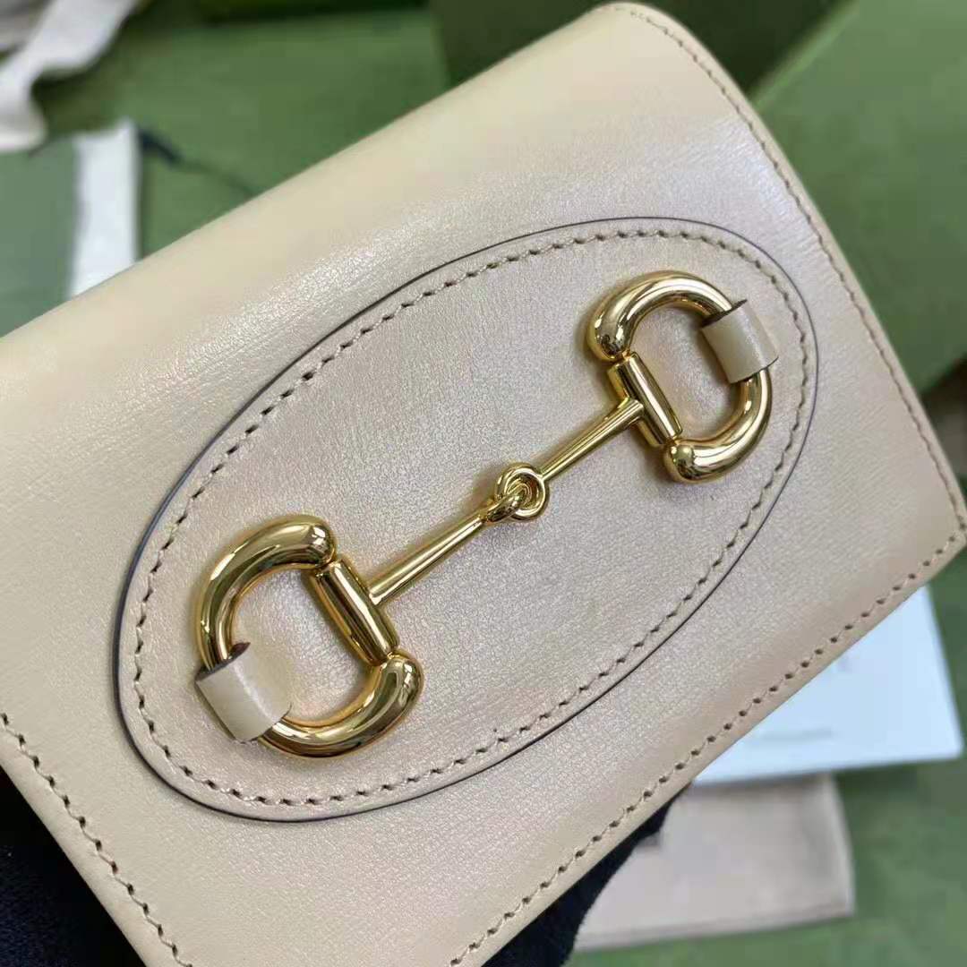 G*u*i gg women G*u*i horsebit 1955 card case wallet beige leather
