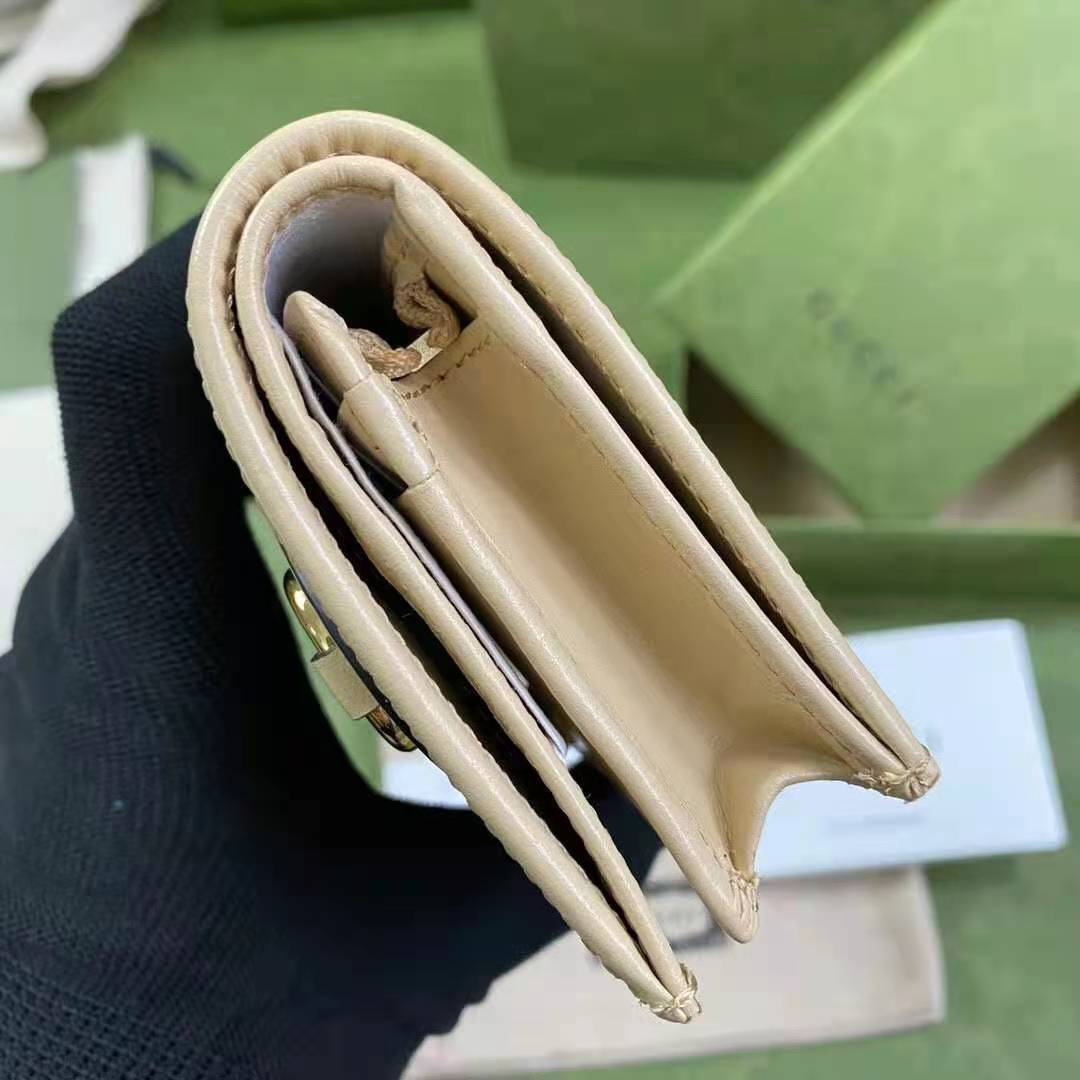 G*u*i gg women G*u*i horsebit 1955 card case wallet beige leather