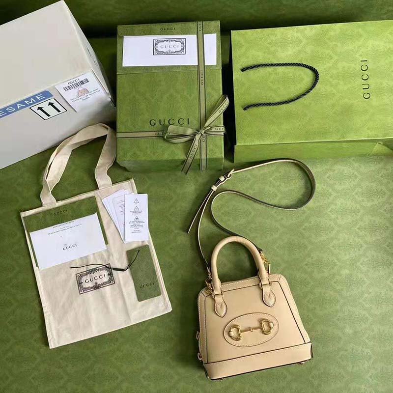 G*u*i gg women G*u*i horsebit 1955 mini top handle bag beige leather