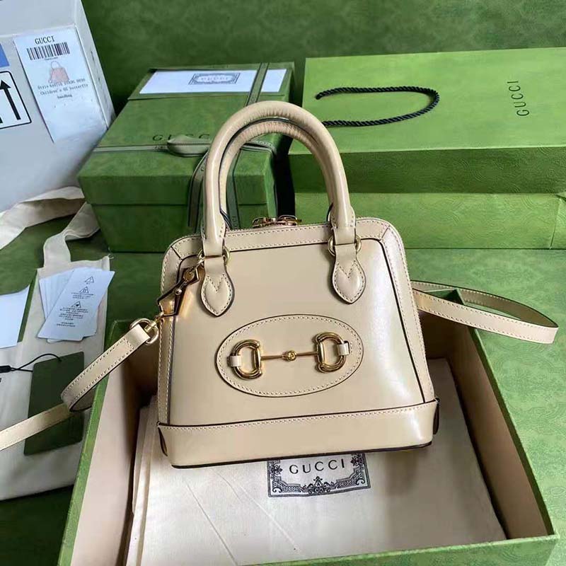 G*u*i gg women G*u*i horsebit 1955 mini top handle bag beige leather