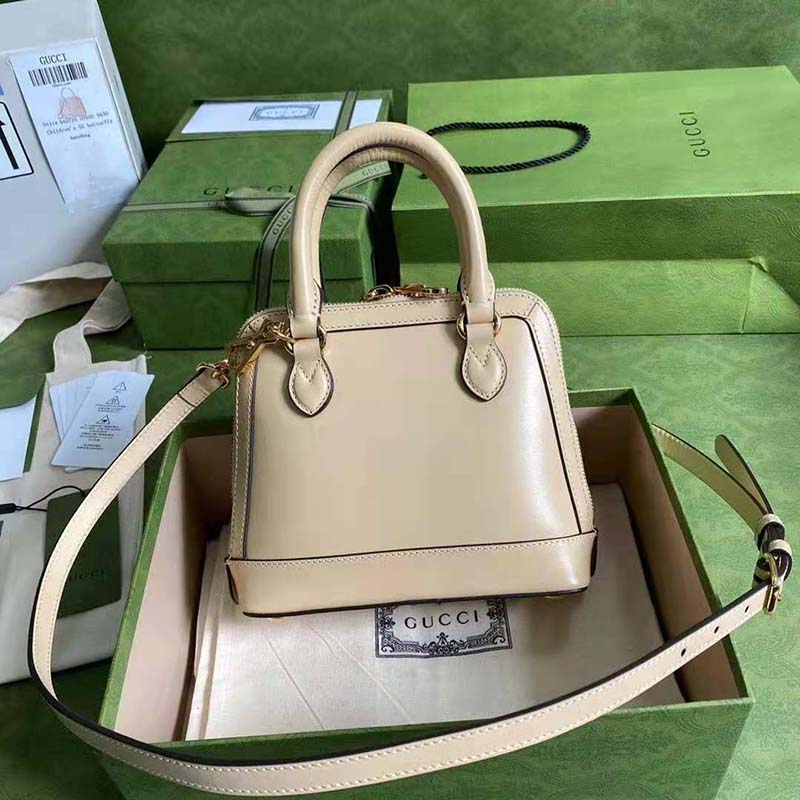 G*u*i gg women G*u*i horsebit 1955 mini top handle bag beige leather