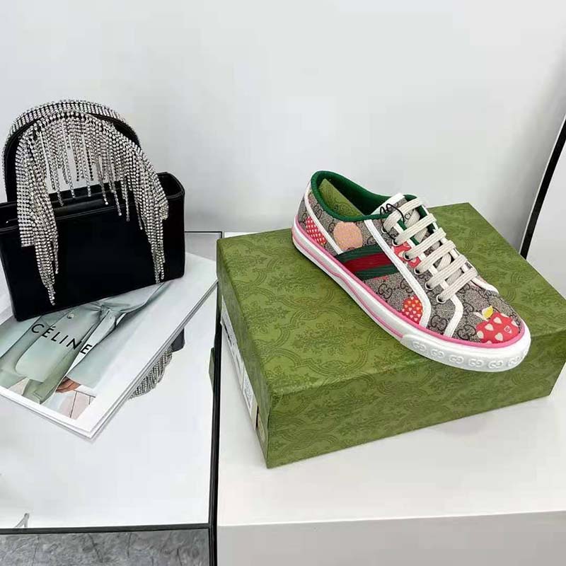 G*u*i gg women G*u*i les pommes sneaker beige and ebony gg supreme canvas